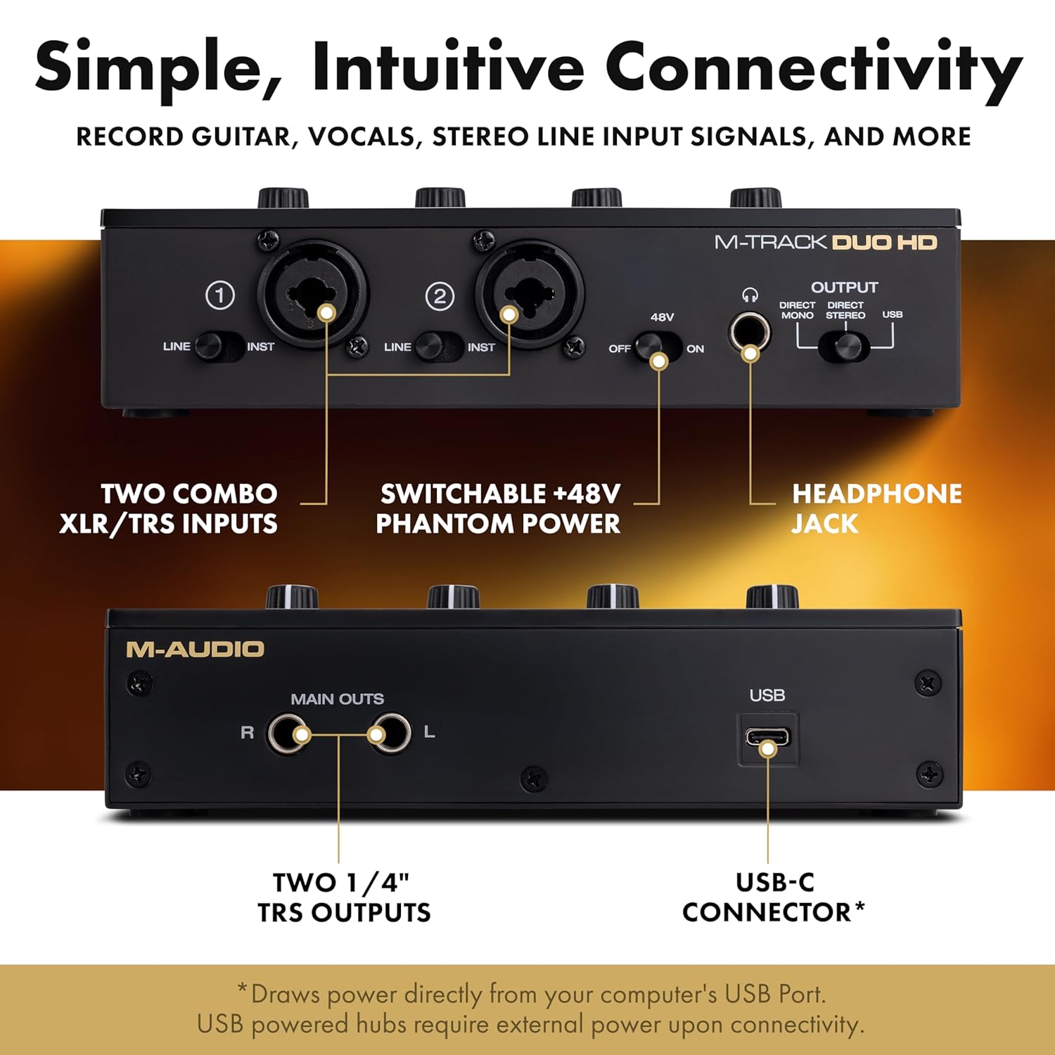 M-AUDIO M-TRACK DUO HD - Pro-Grade 2x2 USB-C Audio Interface for Mac, PC, iOS and Android