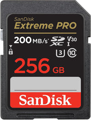 SanDisk Extreme Pro SD UHS I 256GB Card for 4K Video for DSLR and Mirrorless Cameras 200MB/s Read & 140MB/s Write