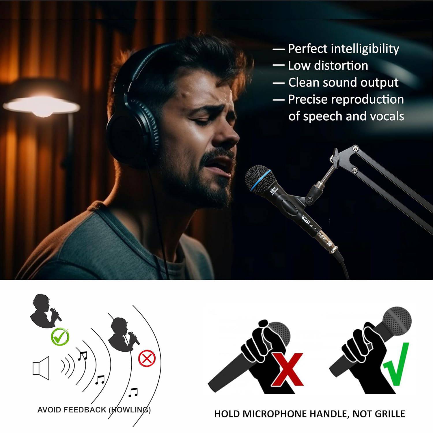 Hawk Proaudio HM 50 Handheld Dynamic Cardioid Wired Mic for Live, Recording, Speech, Karaoke with 6 Meter mic Cable, mic Holder and Pouch - Golchha Computers