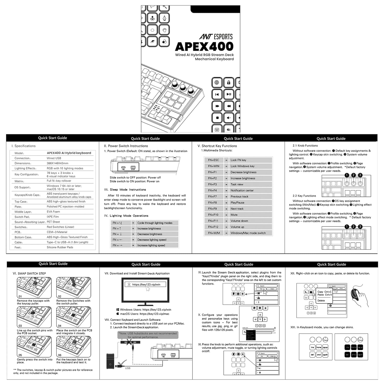 Ant Esports Apex 400 Wired AI Hybrid RGB Stream Deck Mechanical Keyboard