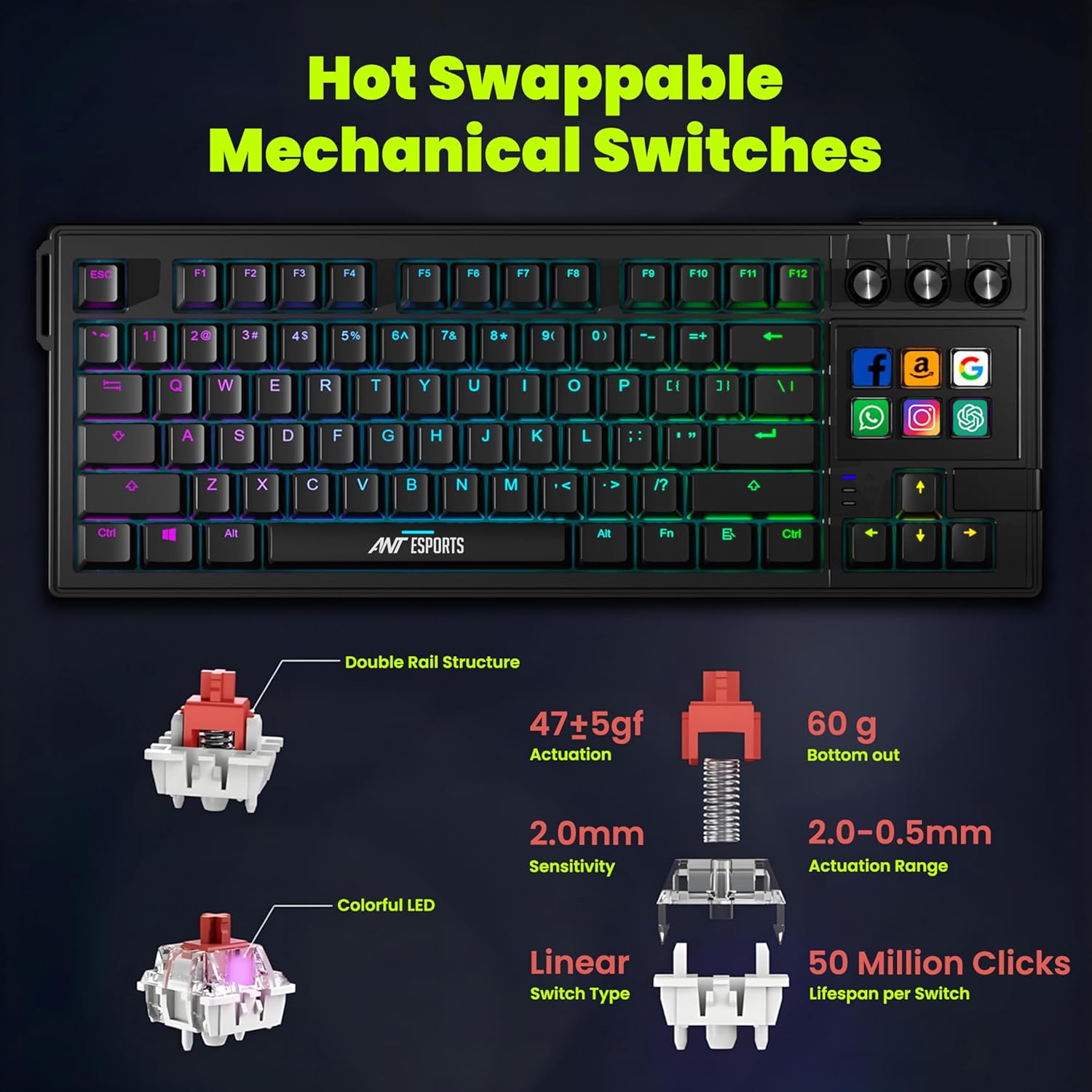 Ant Esports Apex 400 Wired AI Hybrid RGB Stream Deck Mechanical Keyboard