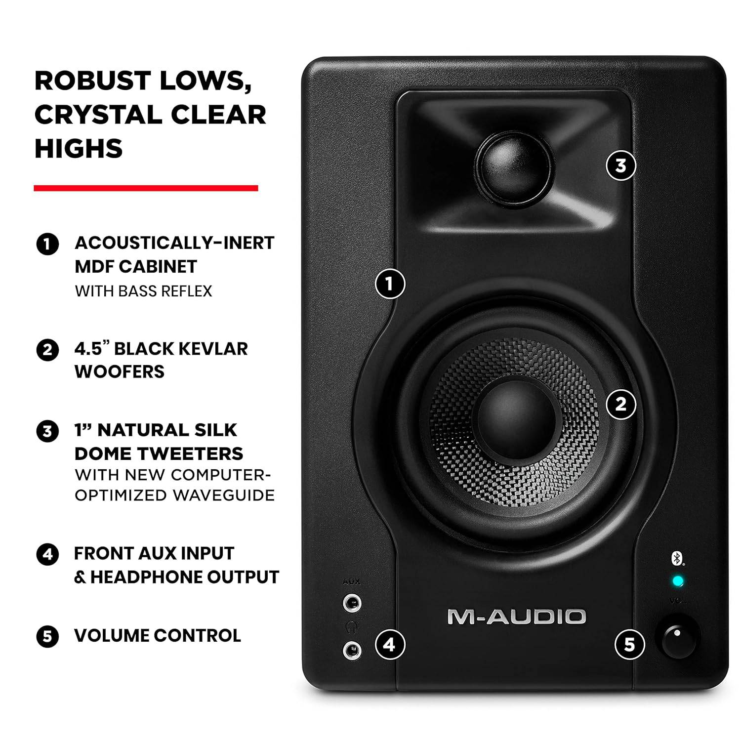 M-Audio BX4BT 4.5" Black Kevlar® 120-Watt Multimedia Bluetooth® Reference Monitors (pair) | Music Production | Live Streaming | Podcasting - Golchha Computers