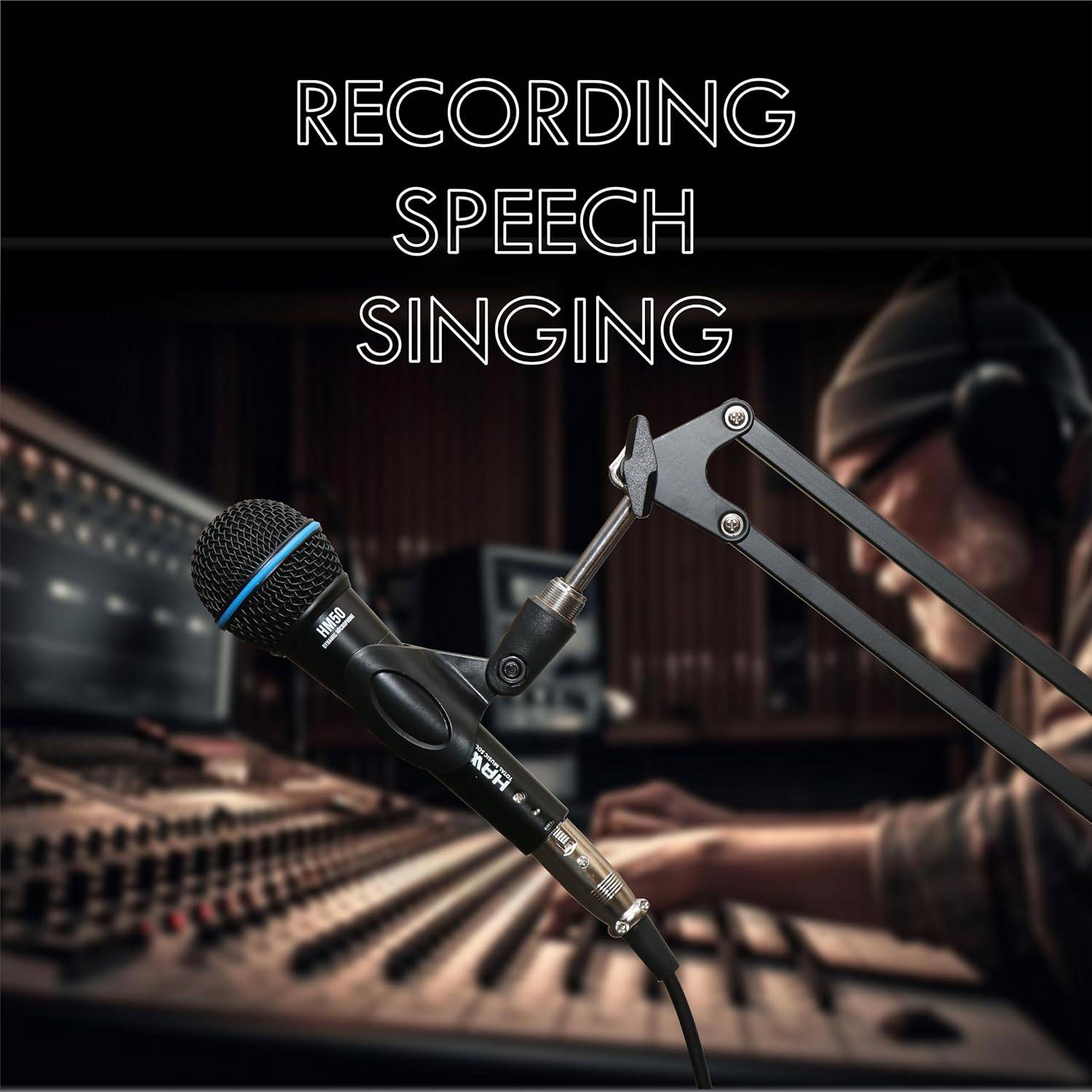 Hawk Proaudio HM 50 Handheld Dynamic Cardioid Wired Mic for Live, Recording, Speech, Karaoke with 6 Meter mic Cable, mic Holder and Pouch - Golchha Computers