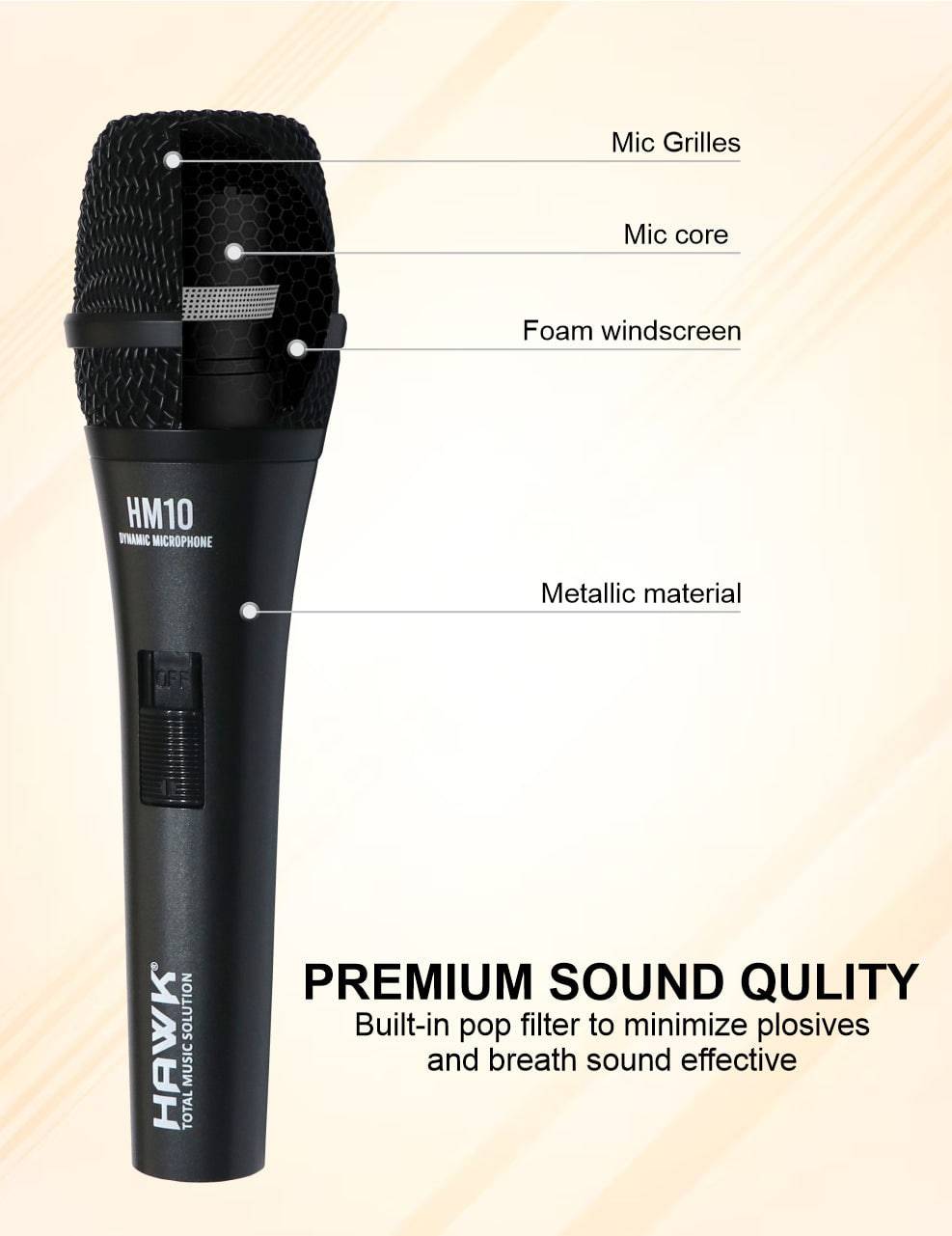 Hawk Proaudio HM 10 Handheld Dynamic Cardioid Wired Mic for Live, Recording, Speech with mic Holder and Pouch with ON/Off Switch, (Mic Cable Not Included) - Golchha Computers