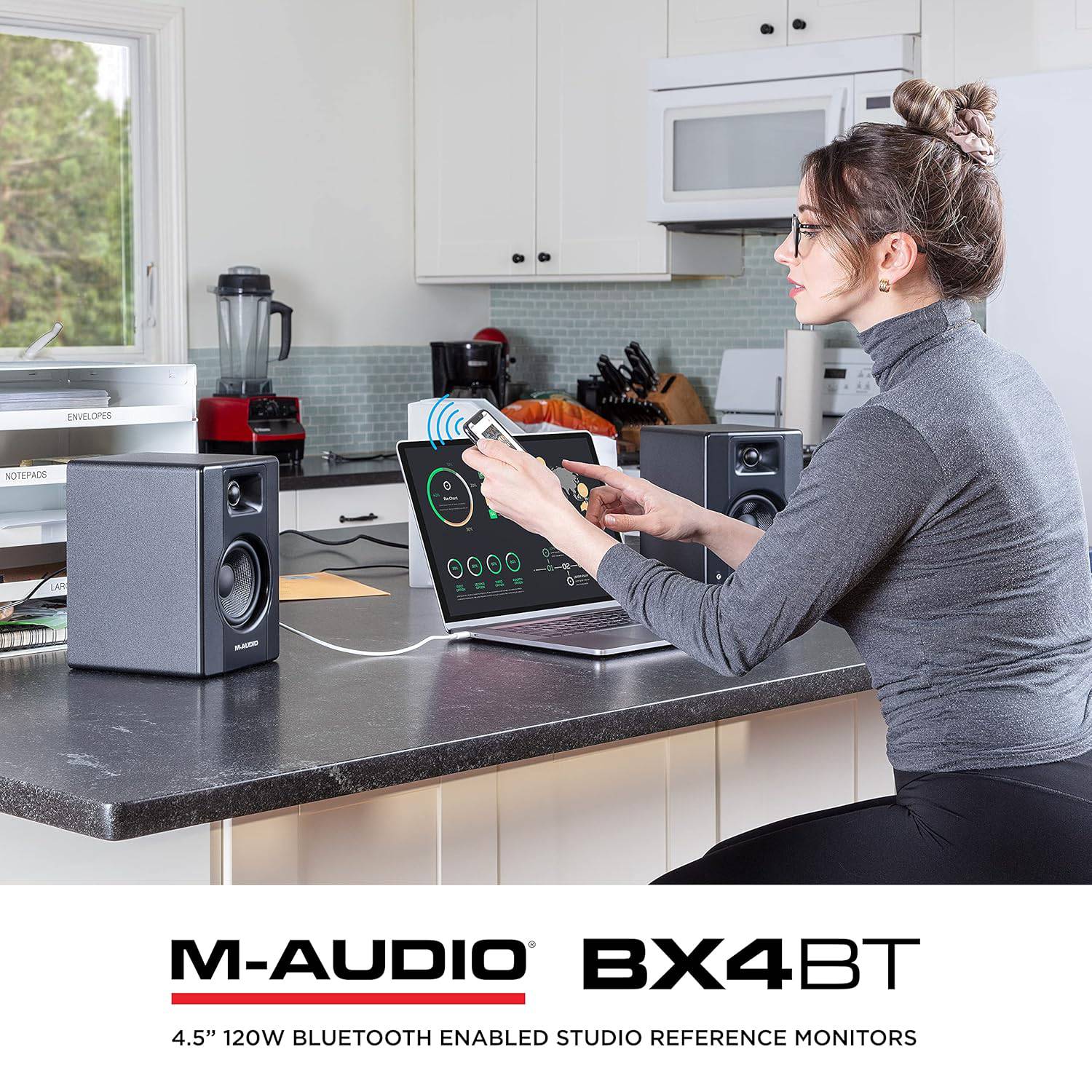 M-Audio BX4BT 4.5" Black Kevlar® 120-Watt Multimedia Bluetooth® Reference Monitors (pair) | Music Production | Live Streaming | Podcasting - Golchha Computers