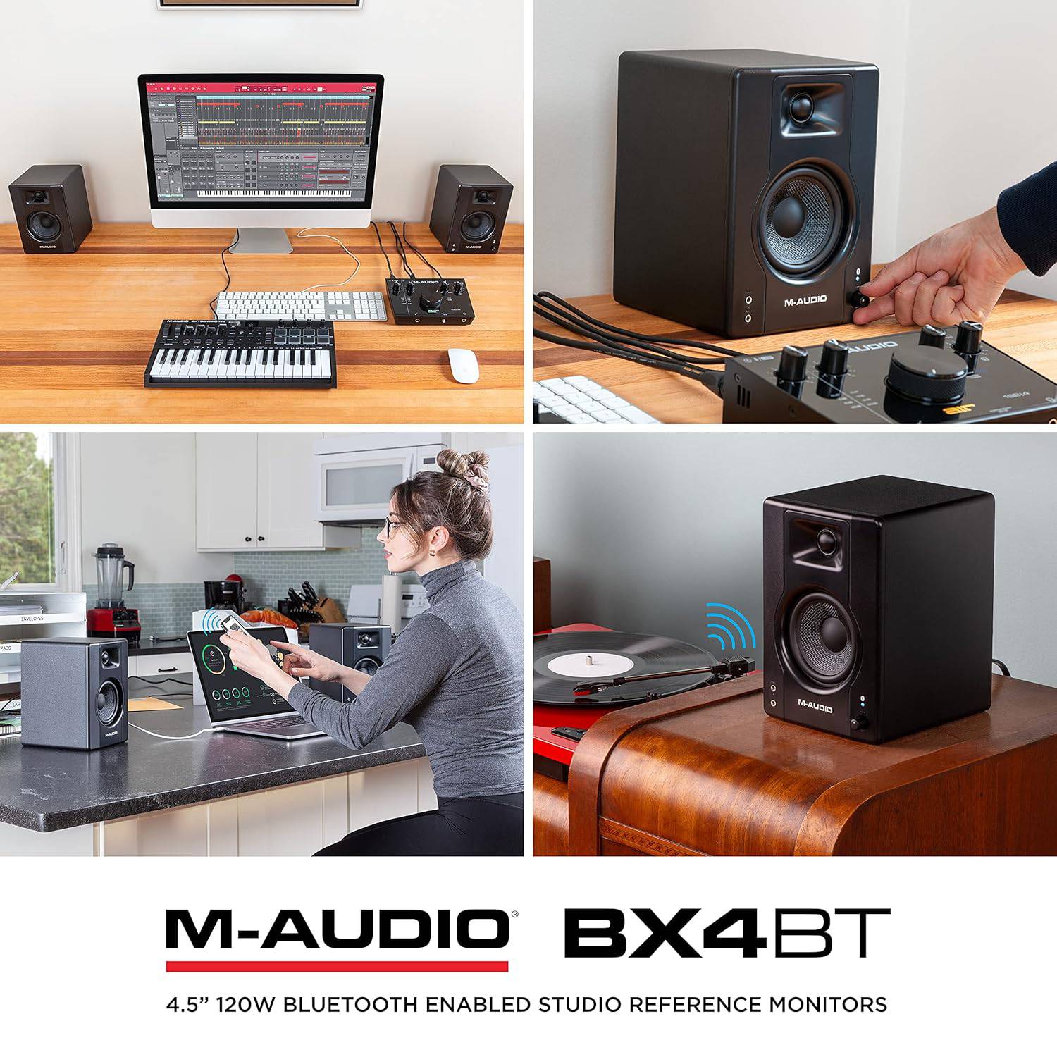 M-Audio BX4BT 4.5" Black Kevlar® 120-Watt Multimedia Bluetooth® Reference Monitors (pair) | Music Production | Live Streaming | Podcasting - Golchha Computers