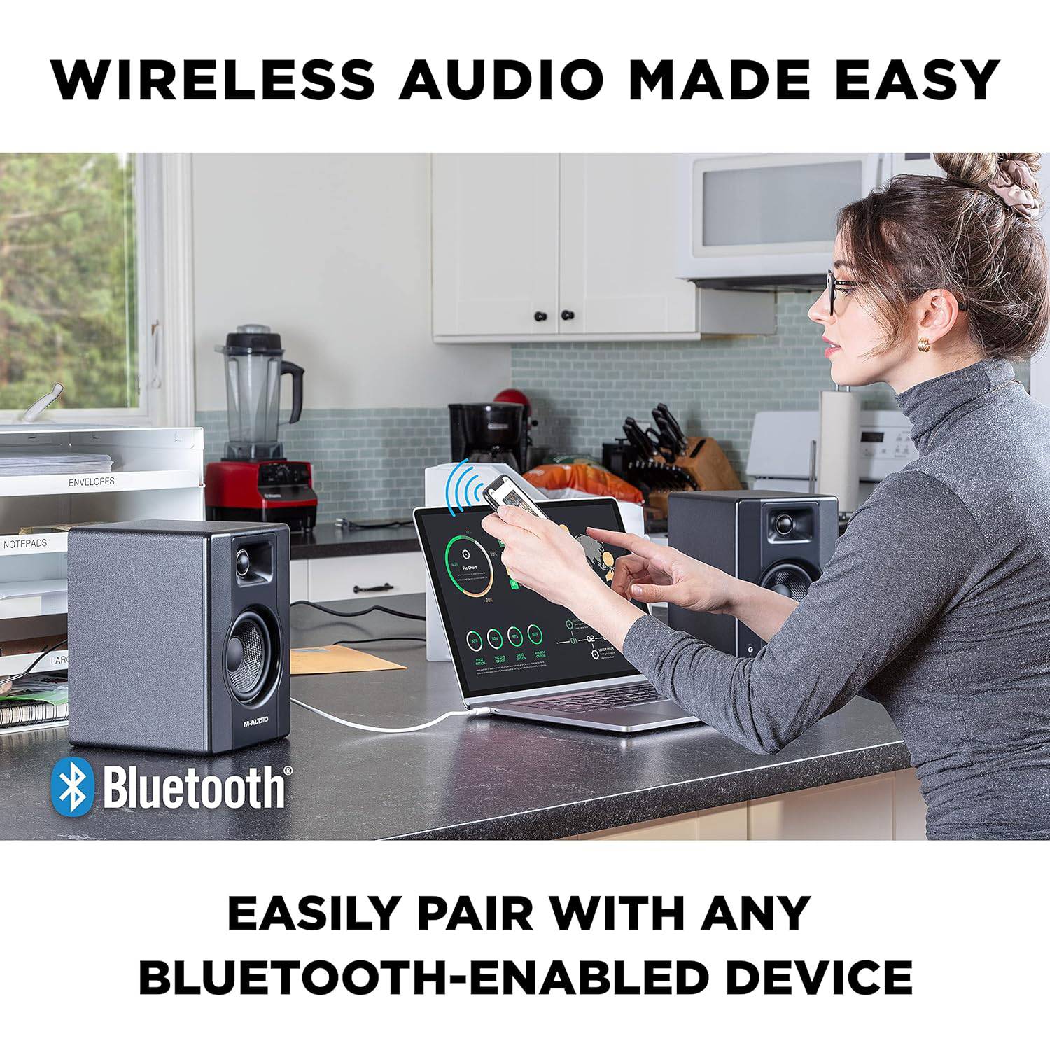 M-Audio BX4BT 4.5" Black Kevlar® 120-Watt Multimedia Bluetooth® Reference Monitors (pair) | Music Production | Live Streaming | Podcasting - Golchha Computers