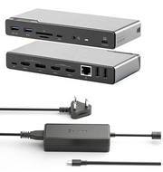 ALOGIC DV4 Quad Display 14 in 1 USB-C Docking Station with Rapid Power 100W Inline USB-C GaN Charger Combo - GOLCHHA COMPUTERS 