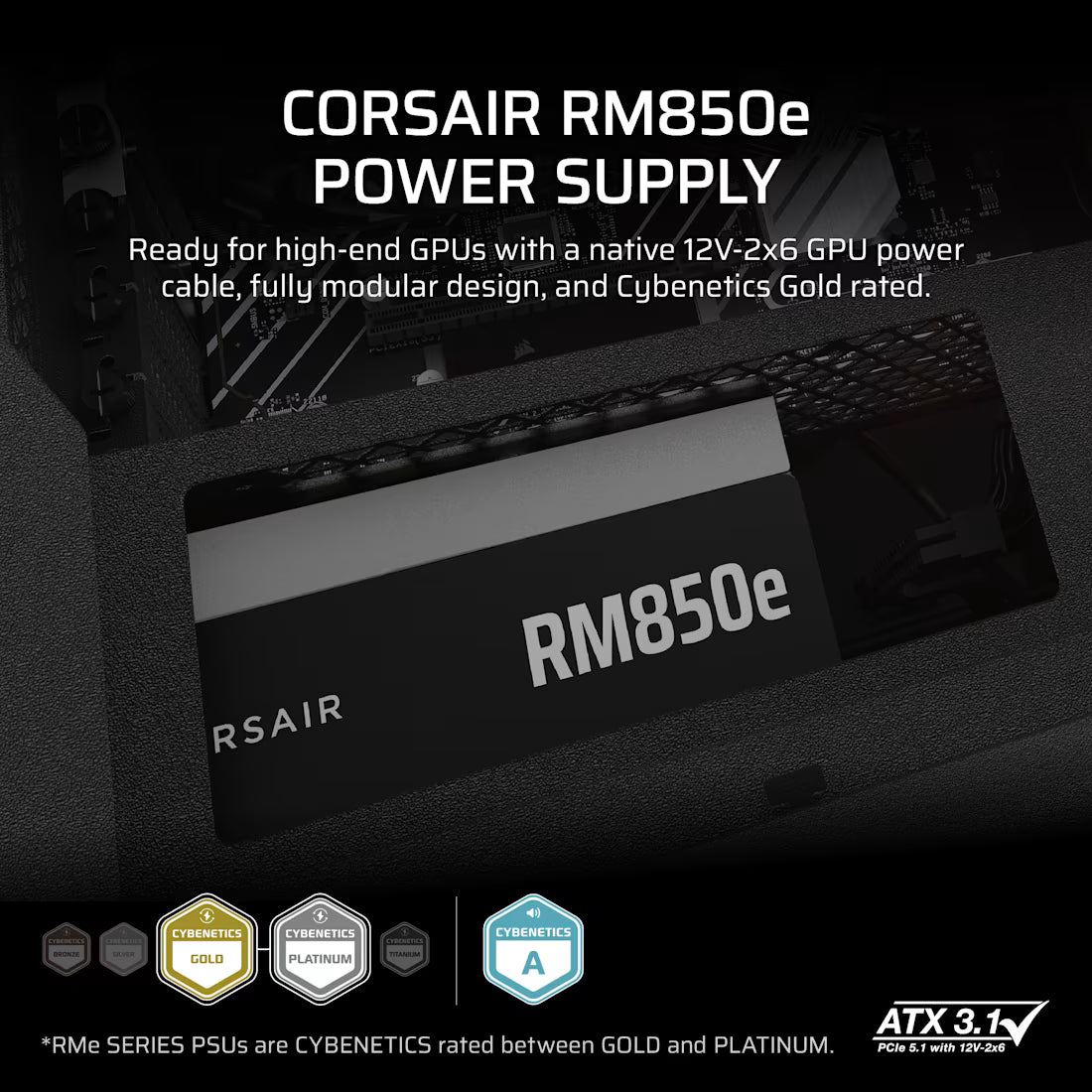 Corsair RM850e 850W 80 Plus Gold Fully Modular ATX 3.1 Low-Noise ATX Power Supply