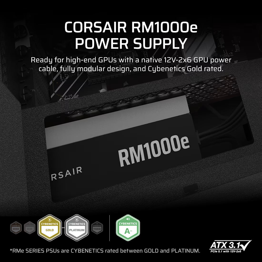Corsair RM1000e 1000W 80 Plus Gold Fully Modular ATX 3.1 Low-Noise ATX Power Supply