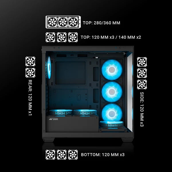Ant Esports Crystal X7 ATX PC Case (Black)