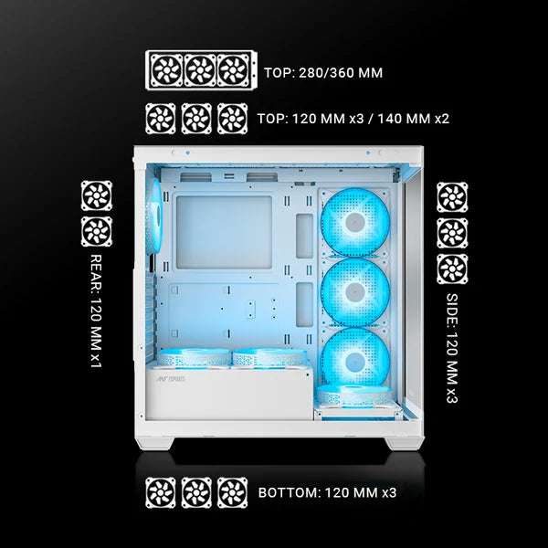 Ant Esports Crystal X7 ATX PC Case (White)