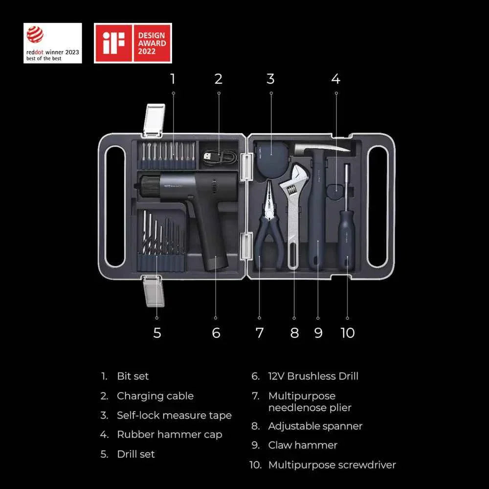 HOTO 12V Brushless Drill Kit Cordless drill and tool kit for home (HTE0020EU) - GOLCHHA COMPUTERS 