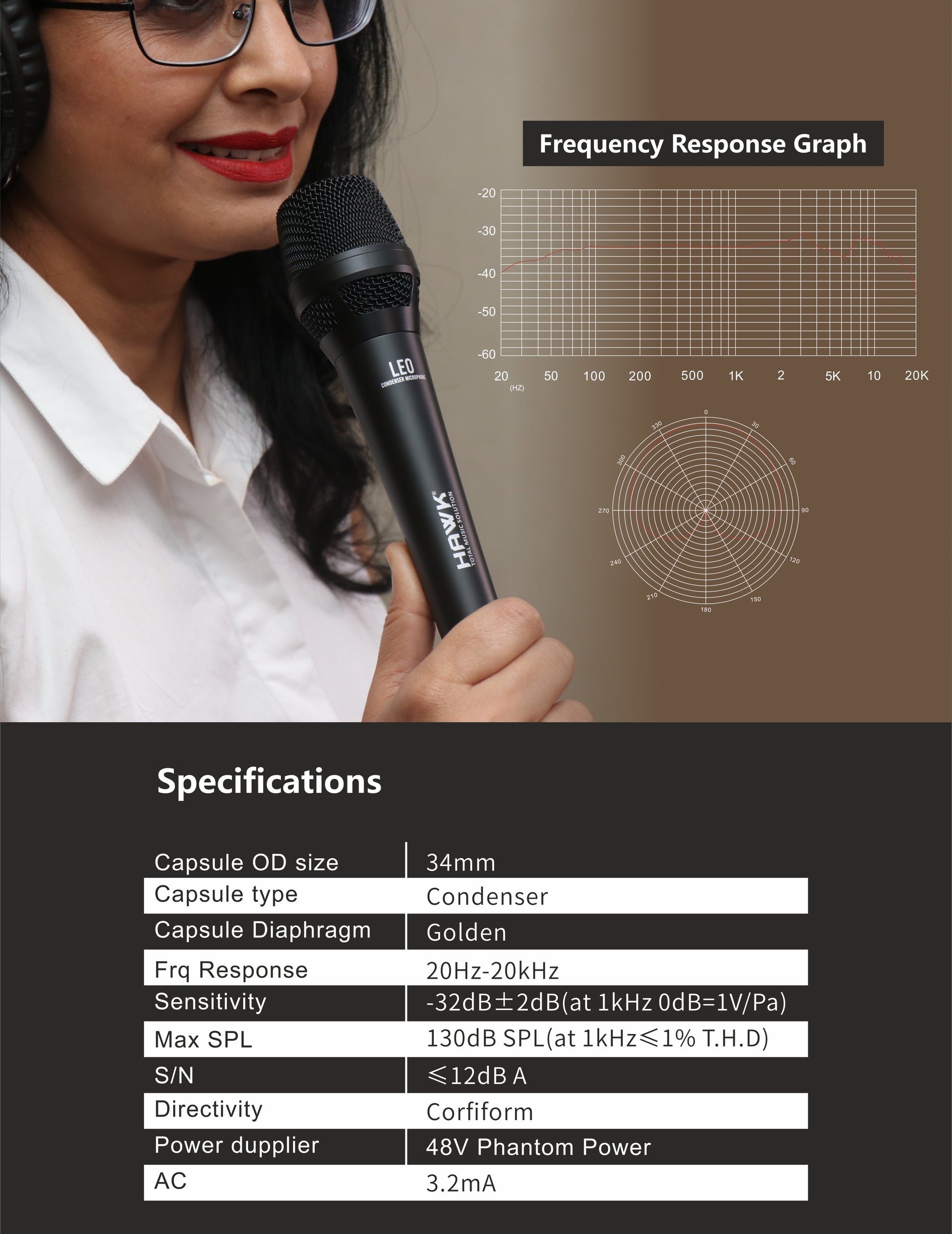 Hawk LEO Condenser Handheld Microphone with Mic Clip, Windscreen & Aluminium Case - GOLCHHA COMPUTERS 