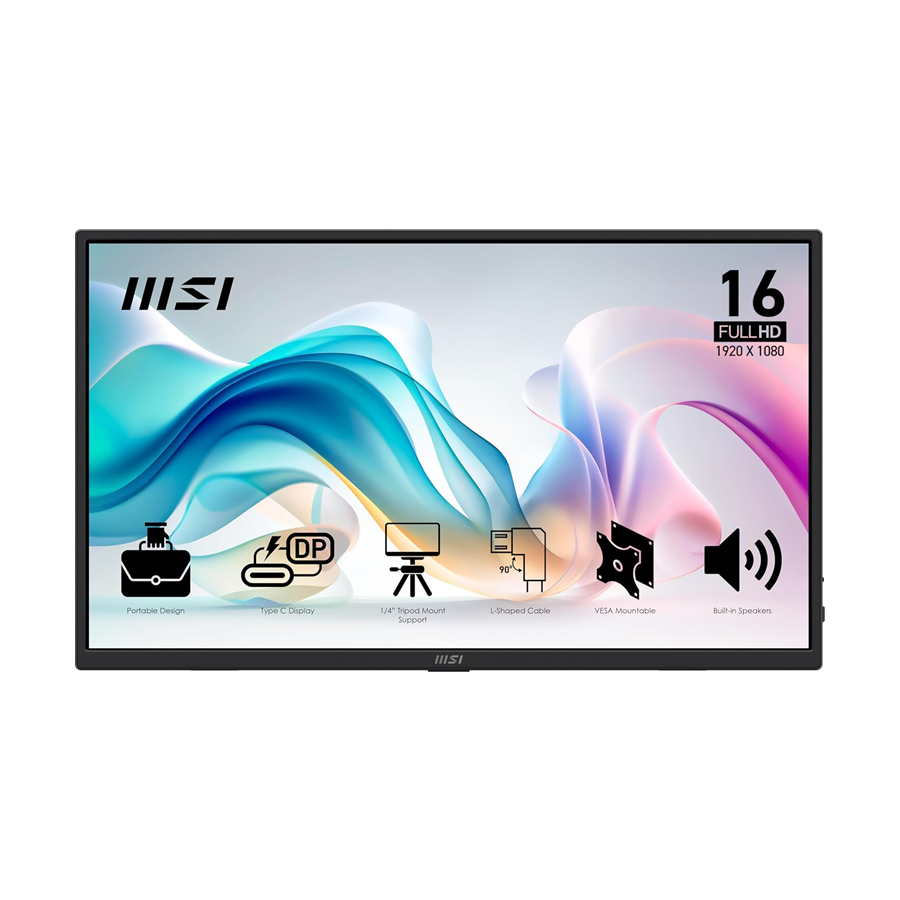 MSI Portable Monitor Pro MP165 E6 LED 39.6 cm (15.6 inch), 1920 x 1080 Full HD, 60 Hz, HDMI, Integrated Speakers - GOLCHHA COMPUTERS 