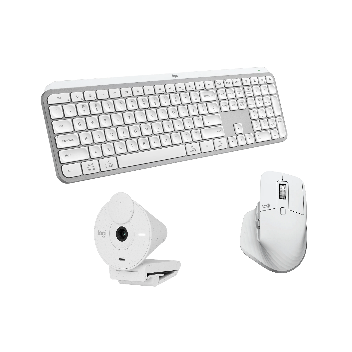 Logitech MX Keys S Keyboard Pale Gray and MX Master 3s for Mac and Brio 300 1080p Webcam Combo