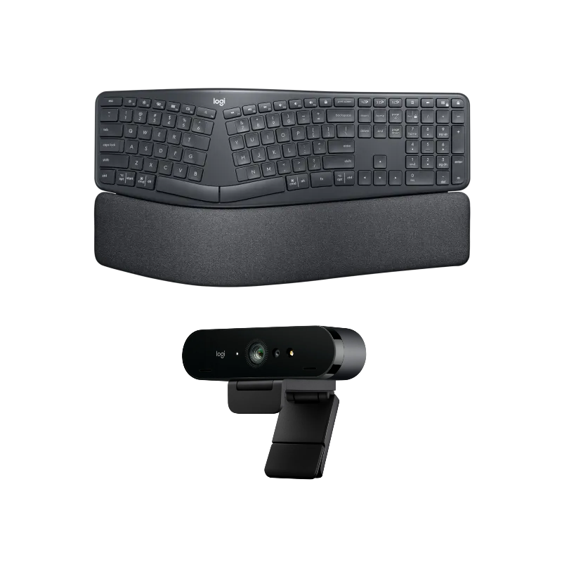 Logitech ERGO K860 Wireless Ergonomic Keyboard with Logitech Brio 4K Ultra Hd Webcam with Right Light 3 with HDR - 1 Year Warranty