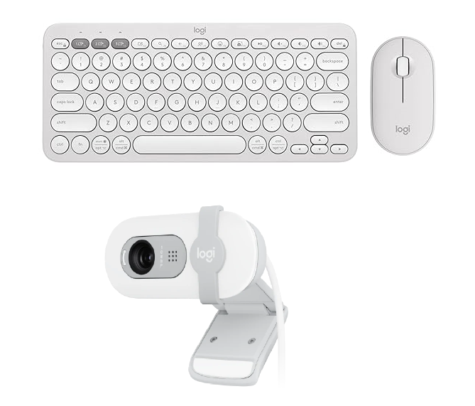 Logitech PEBBLE 2 COMBO Slim, multi-device Bluetooth keyboard & Mouse With BRIO 100 Full HD 1080p Webcam Combo - Golchha Computers