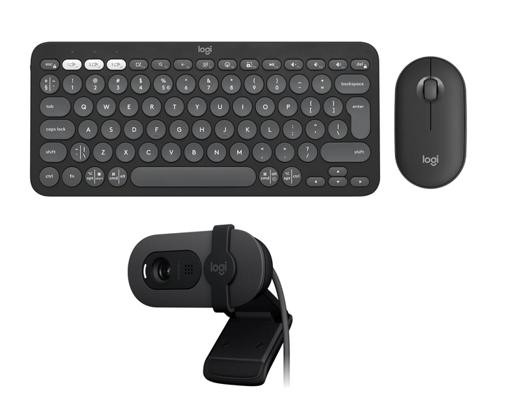 Logitech PEBBLE 2 COMBO Slim, multi-device Bluetooth keyboard & Mouse With BRIO 100 Full HD 1080p Webcam Combo - Golchha Computers