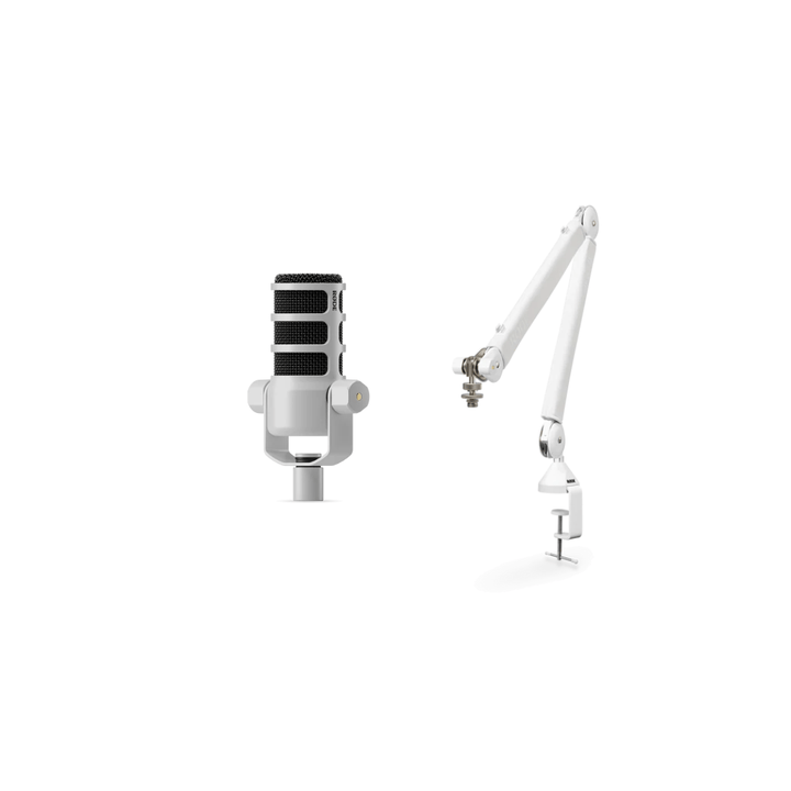 Rode PodMic Dynamic Broadcast Microphone And PSA1+ Professional Studio Arm Combo - White - Golchha Computers