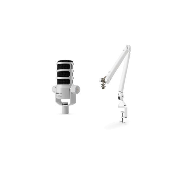 Rode PodMic USB Versatile Dynamic Broadcast Microphone And PSA1+ Professional Studio Arm Combo - White - Golchha Computers