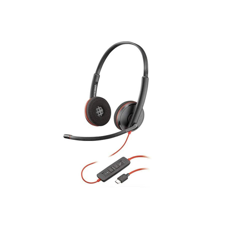 Poly (Plantronics) Blackwire 3220 Stereo Headset, On-ear w/noise-canceling mic, 118g, Connect to mobile/tablet via USB-C/A, Lightweight metal headband, Dynamic EQ, Hi-Fi stereo, Black - Golchha Computers