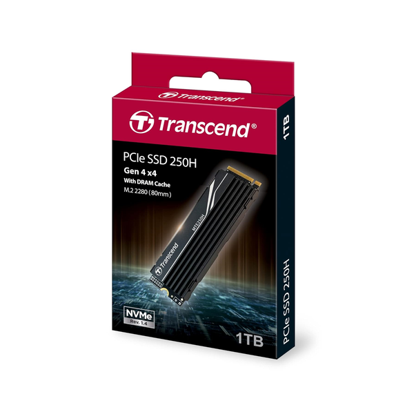 Transcend MTE250H NVMe PCIe M.2 SSD Gen4 x4, 3D NAND Flash with Aluminum heatsink (Read/Write - up to 7,500/6,700 MB/s)
