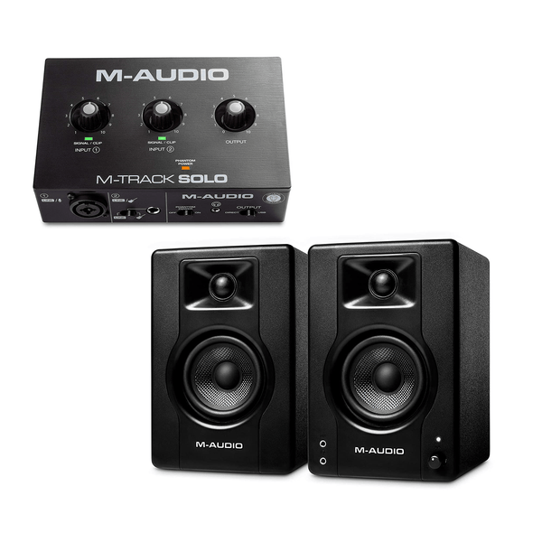 M-Audio M-Track Solo – USB Audio Interface & BX3 - 120-Watt Powered Studio Monitors Combo