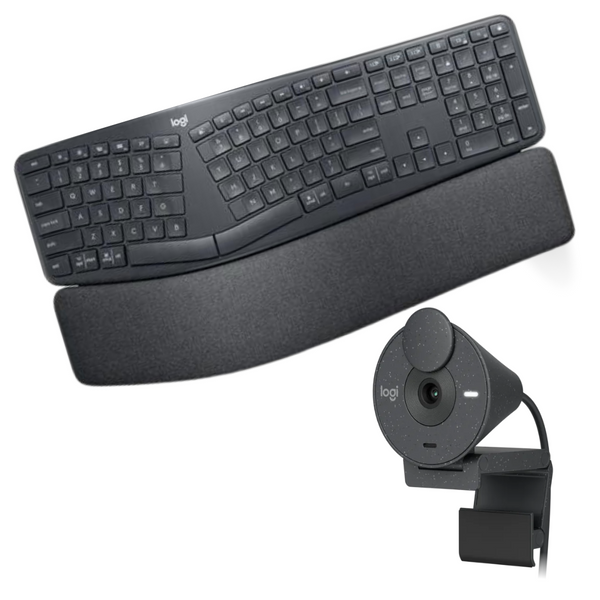 Logitech ERGO K860 Split Keyboard for Business & Brio 300 1080p Webcam Combo