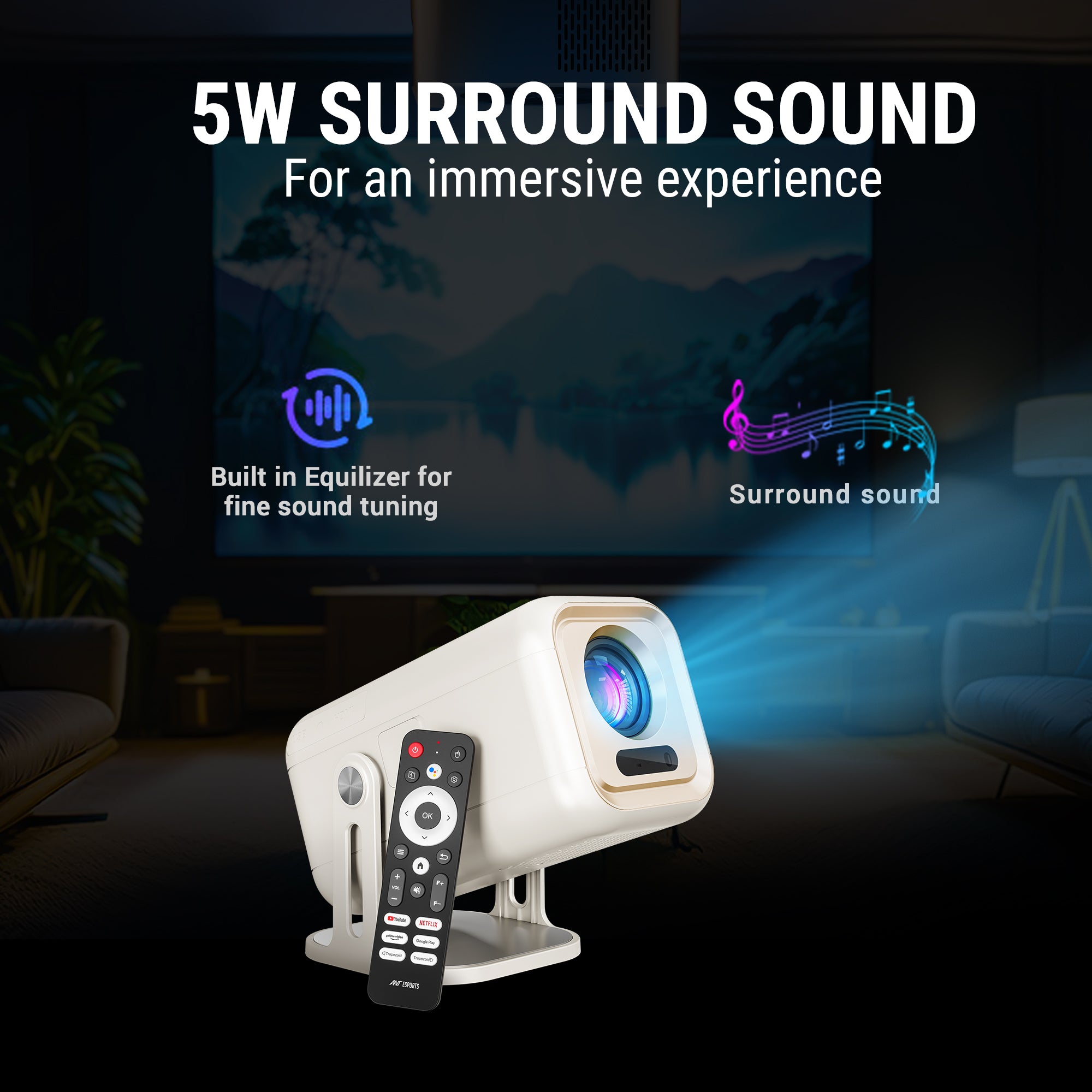 Ant Esports View690 AF 8000 Lumens FHD(1080) Andriod Smart Projector Black