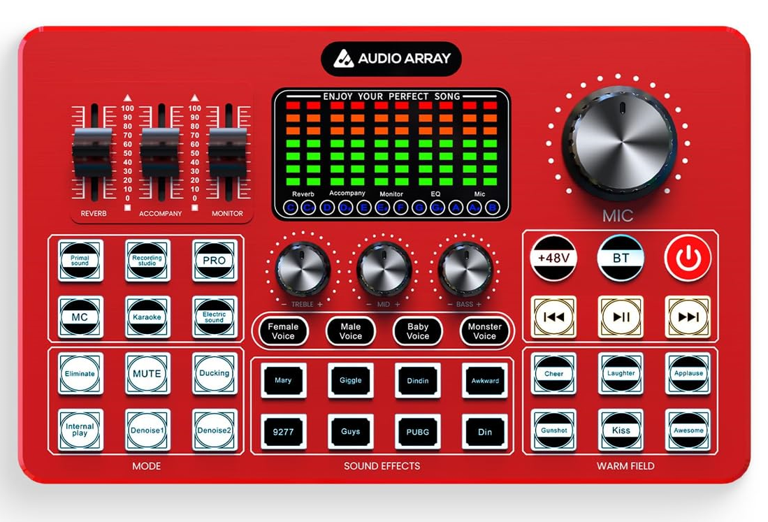 Audio Array AI-10 Professional Live Soundcard Mixer with Bluetooth WITH Audio Array AM-C11 XLR/USB Dynamic Podcast Microphone - GOLCHHA COMPUTERS 