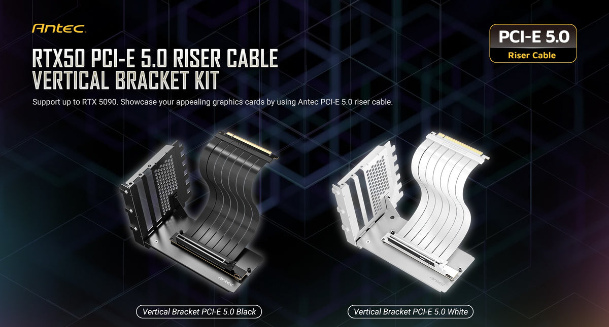 Antec RTX50 PCI-E 5.0 Riser Cable Vertical GPU Bracket Kit - Black and White