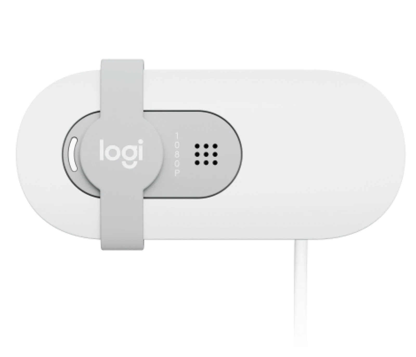 Logitech  BRIO 100 Full HD 1080p webcam with auto-light balance, integrated privacy shutter, and built-in mic.
