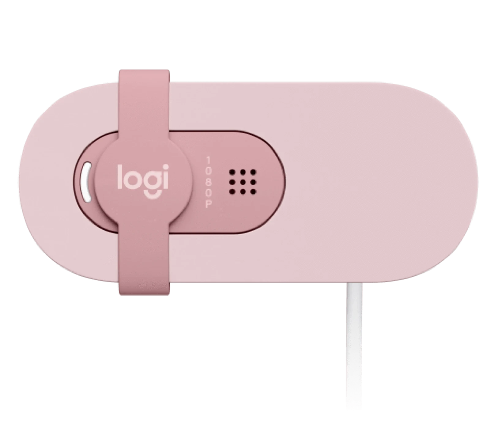 Logitech  BRIO 100 Full HD 1080p webcam with auto-light balance, integrated privacy shutter, and built-in mic.