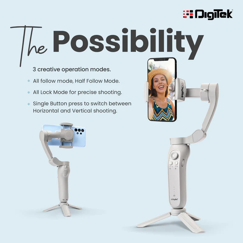 Digitek (DSG 007F) 3 Axis Handheld Steady Gimbal PTZ Camera Mount for All Smart Phones with Face & Object Tracking Motion, Various Time Lapse Features - GOLCHHA COMPUTERS 