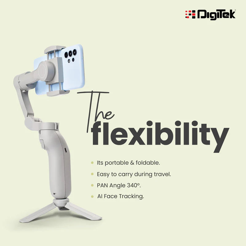 Digitek (DSG 007F) 3 Axis Handheld Steady Gimbal PTZ Camera Mount for All Smart Phones with Face & Object Tracking Motion, Various Time Lapse Features - GOLCHHA COMPUTERS 
