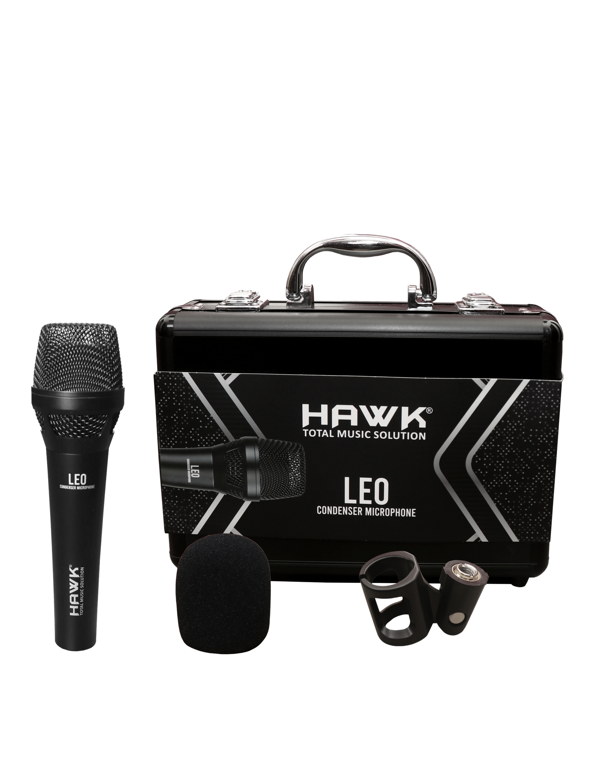 Hawk LEO Condenser Handheld Microphone with Mic Clip, Windscreen & Aluminium Case - GOLCHHA COMPUTERS 