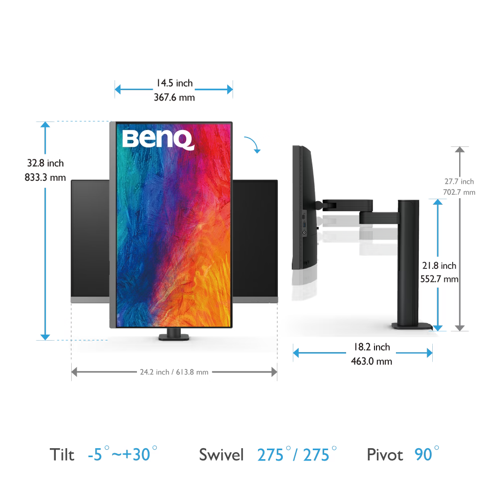Benq PD2706UA 27-inch Ergo Arm 4K UHD P3 Display HDR 400 USB-C Designer Monitor - GOLCHHA COMPUTERS 