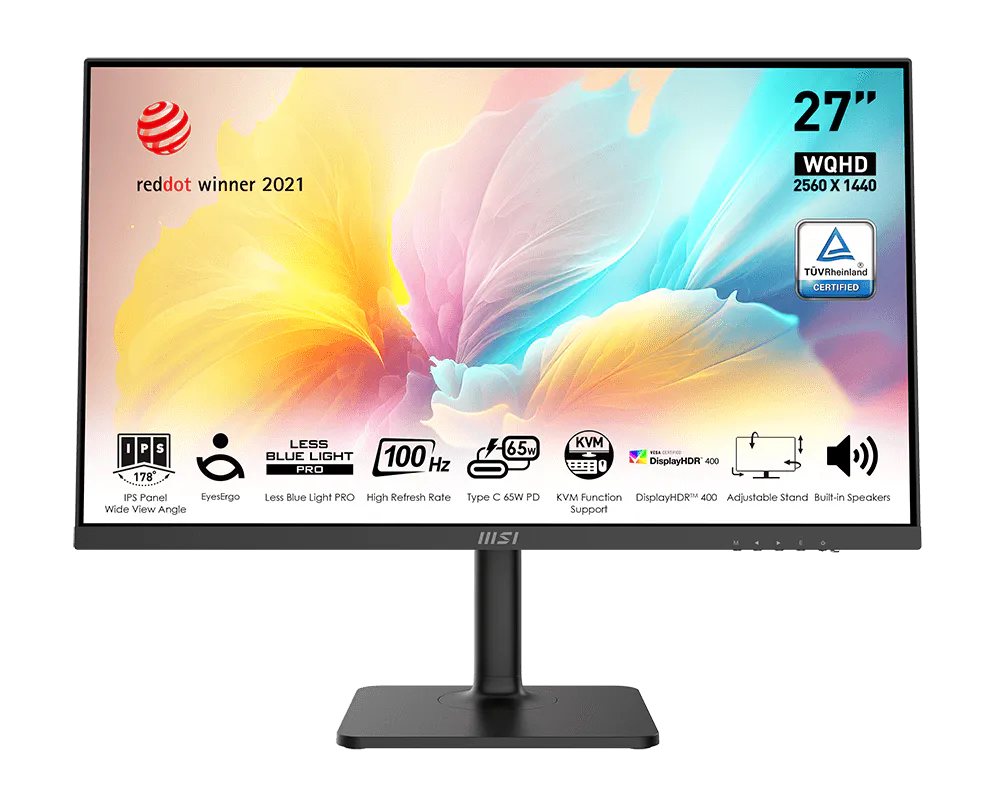 MSI Modern MD272QXP 27-inch QHD IPS 100Hz USB-C Ergonomic Home & Office Monitor