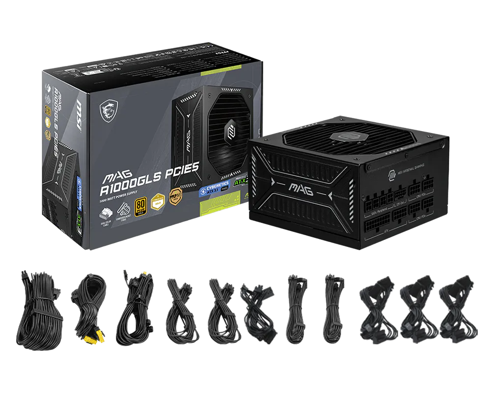 MSI MAG A1000GLS 1000W 80 Plus Gold ATX 3.1 Fully Modular Power Supply