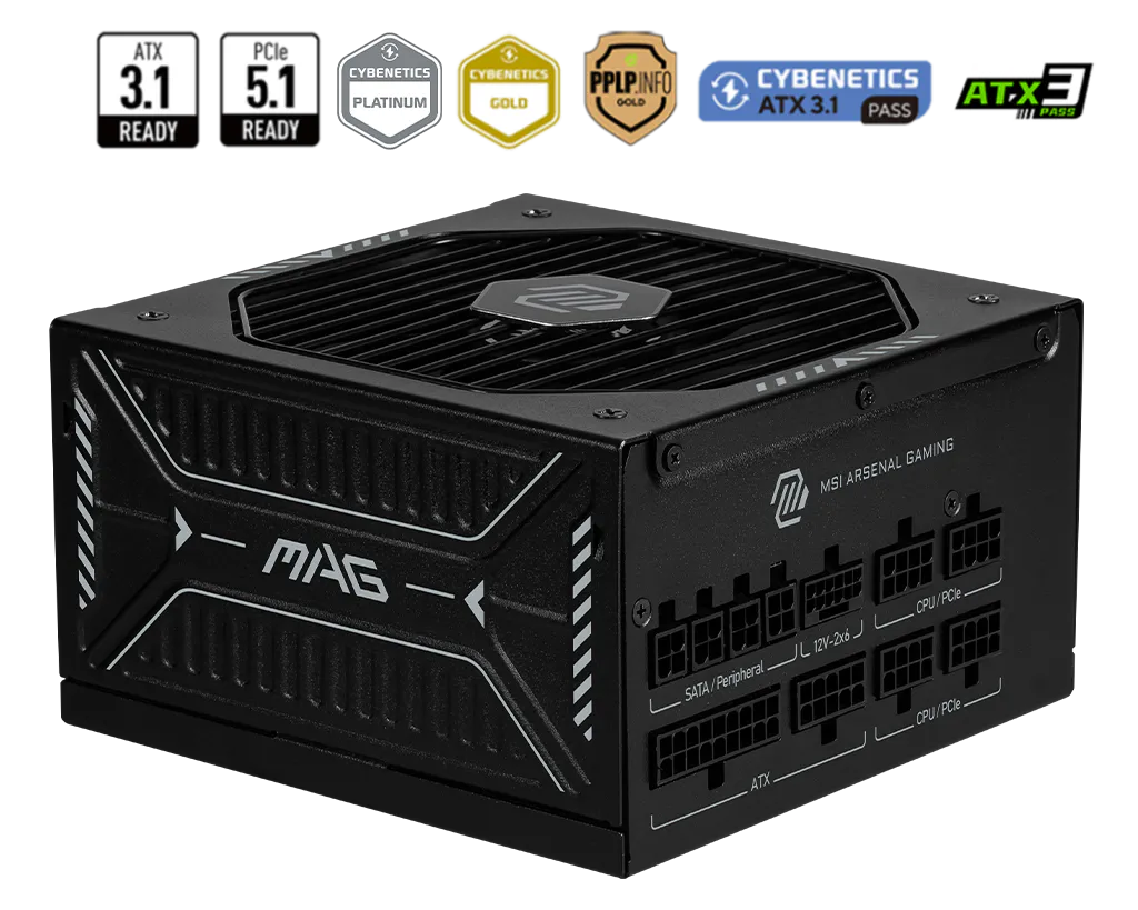 MSI MAG A1000GLS 1000W 80 Plus Gold ATX 3.1 Fully Modular Power Supply