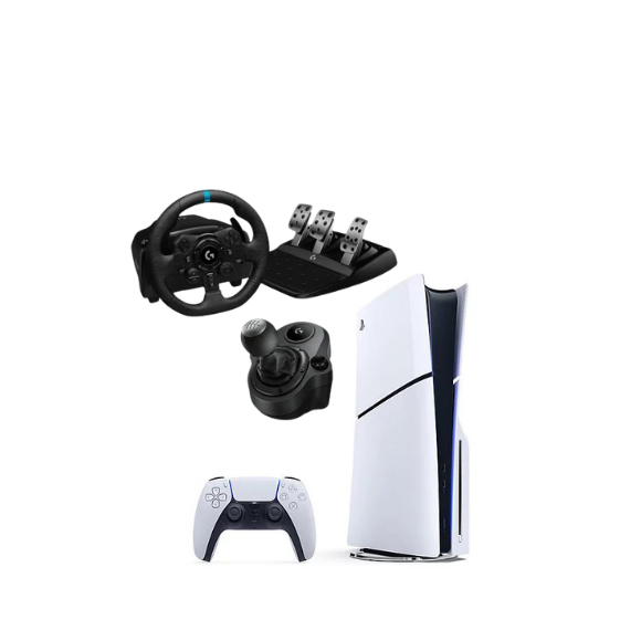 Logitech G923 TRUEFORCE Racing wheel & G Driving Force shifter Joystick & Sony PS5 Console PlayStation New Slim Edition Combo