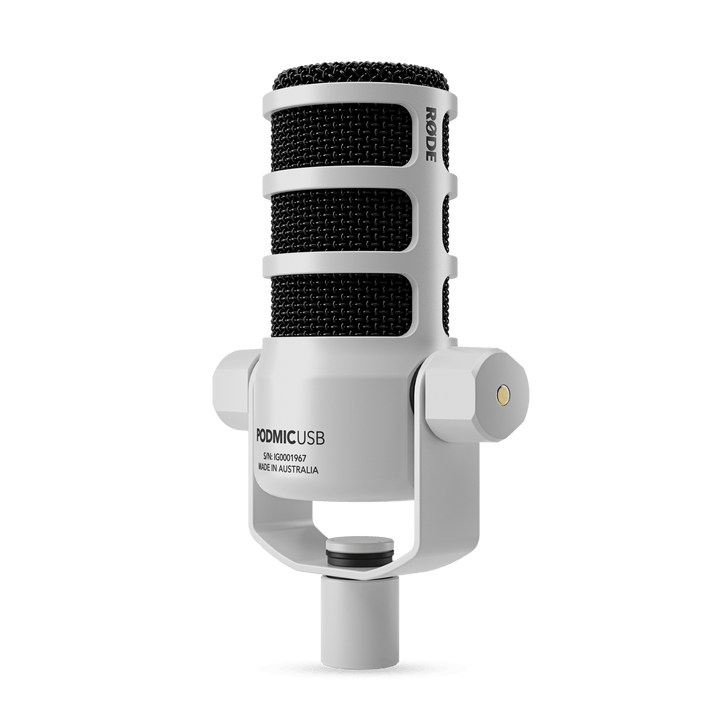 Rode PodMic USB Versatile Dynamic Broadcast Microphone And PSA1+ Professional Studio Arm Combo - White - Golchha Computers