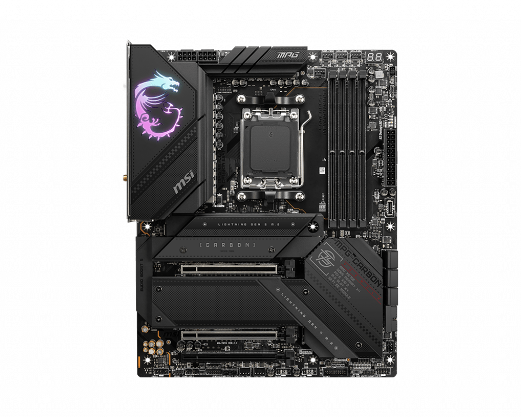 MSI MPG X670E Carbon WiFi Gaming Motherboard (AMD AM5, DDR5, PCIe 5.0, SATA 6Gb/s, M.2, USB 3.2 Gen 2, Wi-Fi 6E, HDMI/DP, ATX) - Golchha Computers