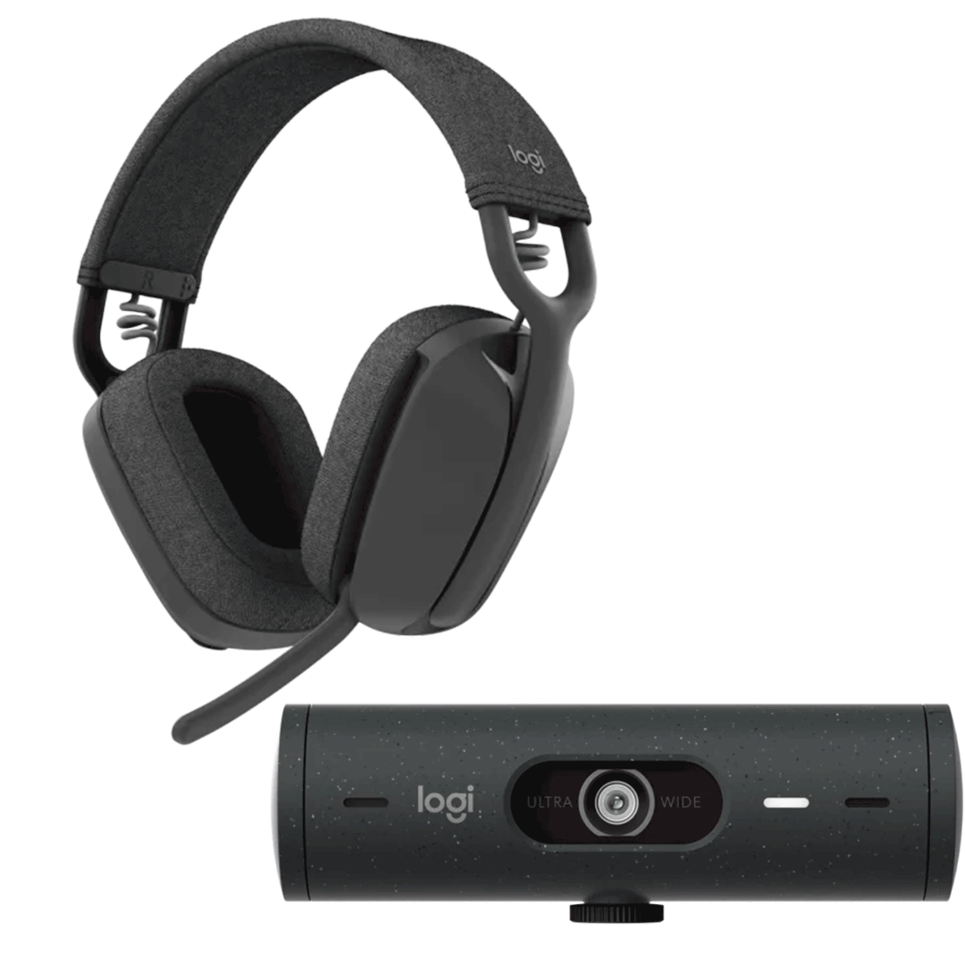Logitech ZONE VIBE 100 Wireless Headset & BRIO 500 Full HD 1080p Webcam Combo - Golchha Computers