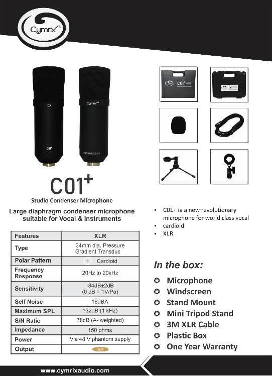 Cymrix C01+ (XLR Studio Condenser Microphone Bundle ) - Golchha Computers