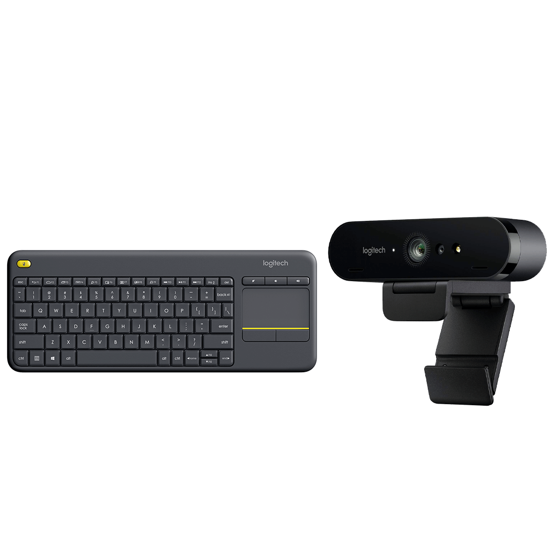 Logitech K400 Plus Wireless Touch Keyboard & Logitech Brio 4K Ultra Hd Webcam with Right Light 3 with HDR - 1 Year Warranty Combo - Golchha Computers