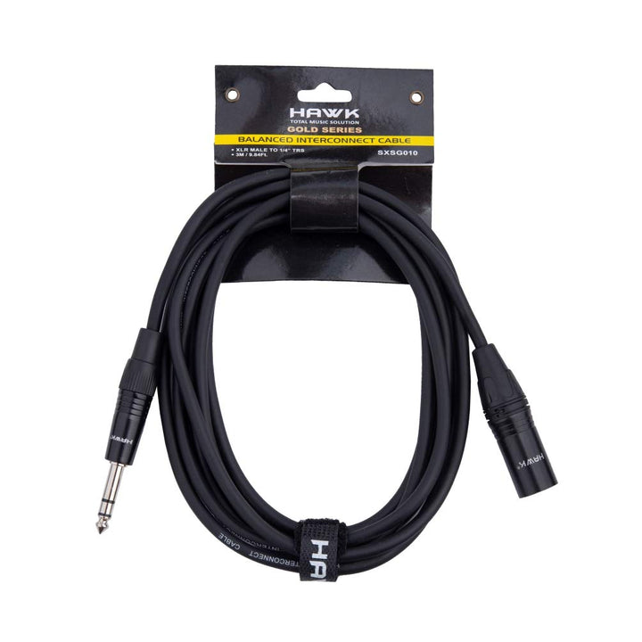 Hawk Proaudio SXSG016 Gold Series 6.35mm TRS Male to XLR Male Balanced Interconnect With Cable Tie - 16 feet (Black) - Golchha Computers