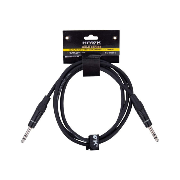 Hawk Proaudio SMSG005 Gold Series 6.35mm TRS Male to 6.35mm TRS Male With Cable Tie - 5 feet (Black) - Golchha Computers