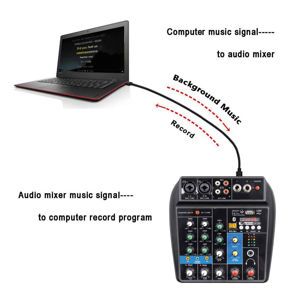 MX 4 Channel Audio Mixer Sound Mixing Console with Bluetooth USB Record 48V Phantom Power Monitor Paths Plus Effects. - Golchha Computers